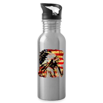 Collage Chief on USA Flag 2 - Water bottle with straw - silver - Right