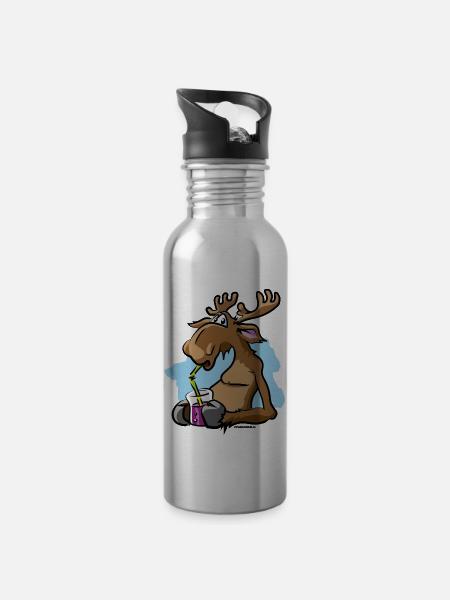 Schweden Elch Rentier Blaubeeren Blubber Comic - Trinkflasche mit integriertem Trinkhalm - Lightsilver