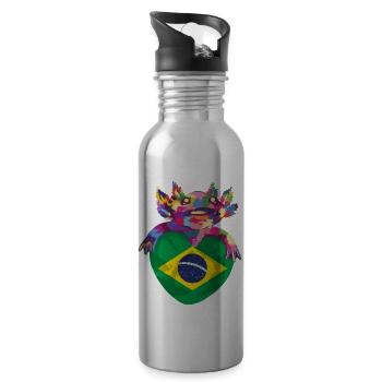 Brazil Flag Brazilian Flag South America - Water bottle with straw - silver - Right