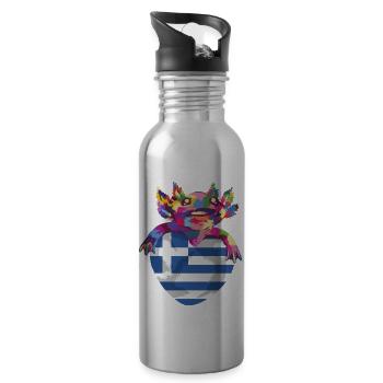 Greece Flag Hellas Athens Greek Flag - Water bottle with straw - silver - Right