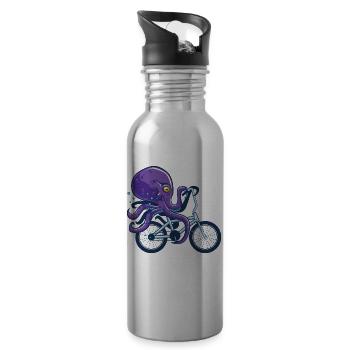 Octopus Riding Bicycle - Gourde avec paille intégrée - argent clair - Droite