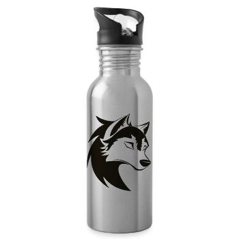 Stilisiertes cooles Wolfskopf-Symbol - Trinkflasche mit integriertem Trinkhalm - Lightsilver - Rechts