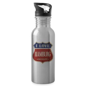 Hambourg Allemagne Ville J’aime Vintage Rétro - Gourde avec paille intégrée - argent clair - Droite