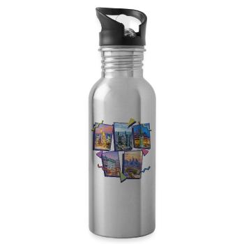 Frankfurt Germany City Skyline Collage - Water bottle with straw - silver - Right