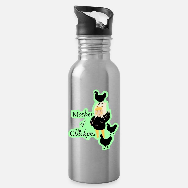 Motherofchickens - Trinkflasche mit integriertem Trinkhalm - Lightsilver