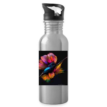 Beautiful colorful butterfly - for the strong and brave - Water bottle with straw - silver - Right