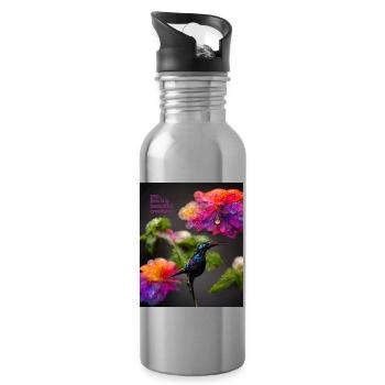 Belle créature - un beau motif de colibri et de fleurs - Gourde avec paille intégrée - argent clair - Droite