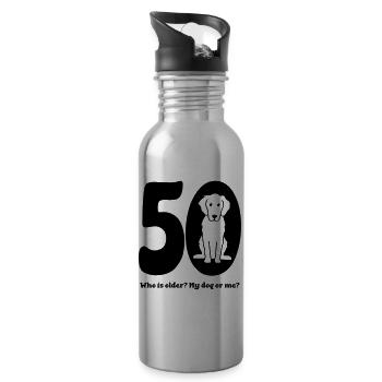 50. Geburtstag mit Hund - Trinkflasche mit integriertem Trinkhalm - Lightsilver - Rechts