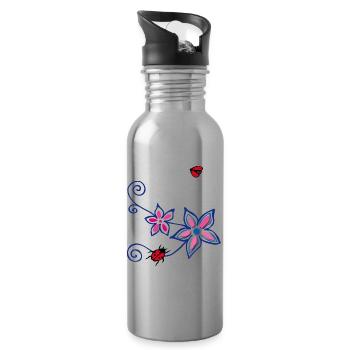 Flower with ladybug - Water bottle with straw - silver - Right