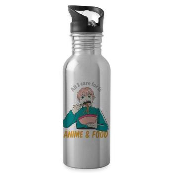 All I Care For Is Anime & Food Retro Anime Lover - Trinkflasche mit integriertem Trinkhalm - Lightsilver - Rechts