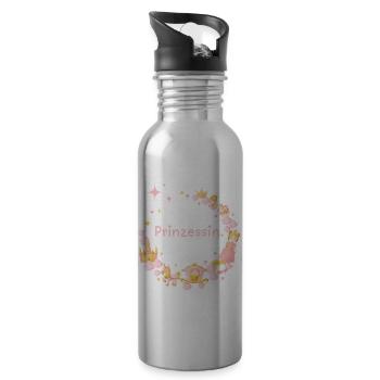 Prinzessin - Die hübsche Prinzessin mit Krone Pink - Trinkflasche mit integriertem Trinkhalm - Lightsilver - Rechts