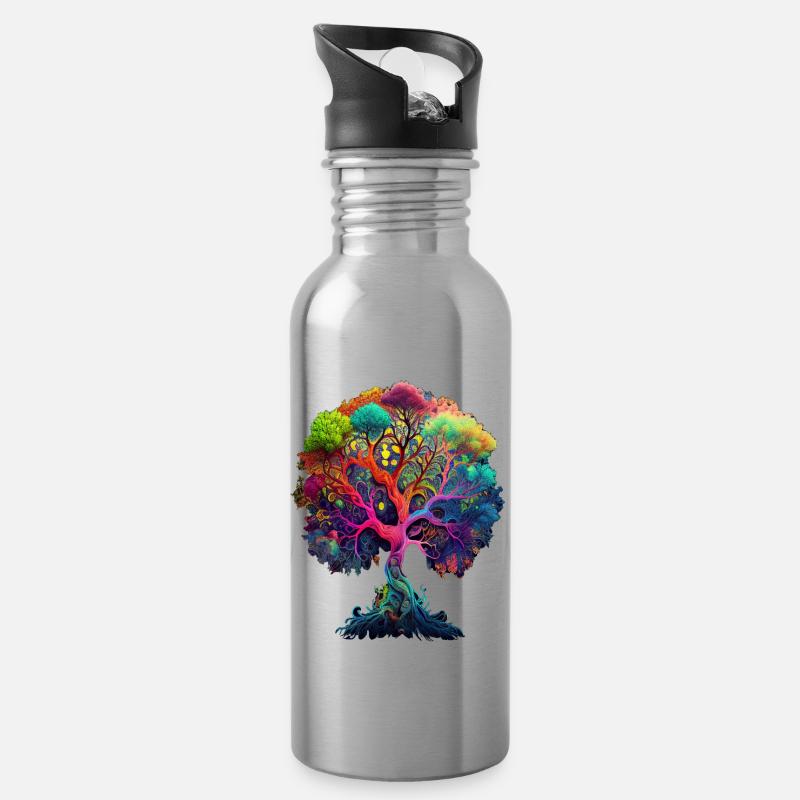 Baum des Lebens Keltisch Nordisch Naturschutz Wald - Trinkflasche mit integriertem Trinkhalm - Lightsilver