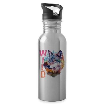 Loup Sauvage Wolf Head Nature Wilderness Forest Trees Art - Gourde avec paille intégrée - argent clair - Droite