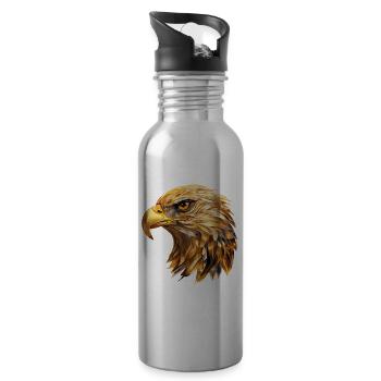 Eagle Head Gold Bird of Prey Bird Animal Nature - Water bottle with straw - silver - Right