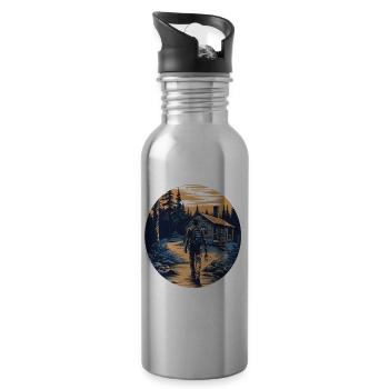 Hiking, Camping, Hiking, Hiker, Gift - Water bottle with straw - silver - Right
