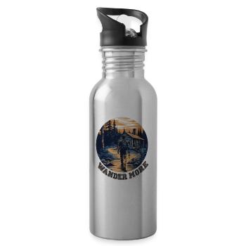 Wander More, Hiking Shirt, Camp, Hiking, Gift - Water bottle with straw - silver - Right