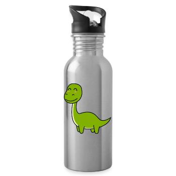 Dinosaur brontosaurus comic - Water bottle with straw - silver - Right