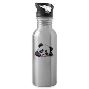 Nö Einfach Nö No Nein Panda Bär Süß Lustig Spruch - Trinkflasche mit integriertem Trinkhalm - Lightsilver - Rechts