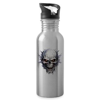 Totenkopf Totenschädel Skelett Motorrad Biker Gang - Trinkflasche mit integriertem Trinkhalm - Lightsilver - Rechts