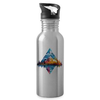 Natur Abenteuer Wildnis Berge Wald Bäume Bunt - Trinkflasche mit integriertem Trinkhalm - Lightsilver - Rechts