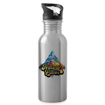 Natur Abenteuer Wildnis Berge Wald Bäume Bunt - Trinkflasche mit integriertem Trinkhalm - Lightsilver - Rechts