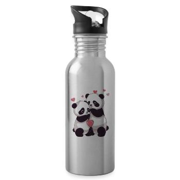 Ich liebe dich, Panda - Trinkflasche mit integriertem Trinkhalm - Lightsilver - Rechts