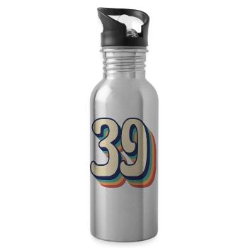 Vintage Retro T-Shirt Nummer 39 Neununddreißig - Trinkflasche mit integriertem Trinkhalm - Lightsilver - Rechts