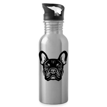 Französische Bulldogge Hund Kopf - Trinkflasche mit integriertem Trinkhalm - Lightsilver - Rechts