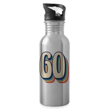 Vintage Retro T-Shirt Number 60 Sixty - Water bottle with straw - silver - Right