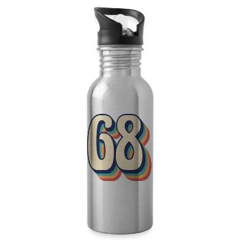 Vintage Retro T-Shirt Nummer 68, Achtundsechzig - Trinkflasche mit integriertem Trinkhalm - Lightsilver - Rechts