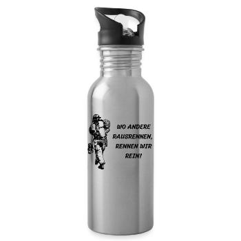 Wo Andere rausrennen, rennen wir rein! - Motiv - Trinkflasche mit integriertem Trinkhalm - Lightsilver - Rechts