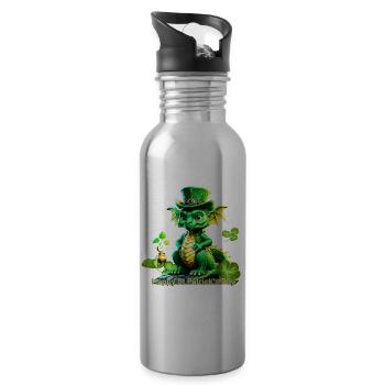 Mignon dragon de la Saint-Patrick avec trèfle. - Gourde avec paille intégrée - argent clair - Droite