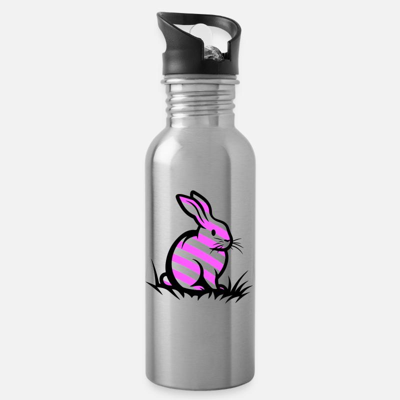 Osterhase Ostern - Trinkflasche mit integriertem Trinkhalm - Lightsilver