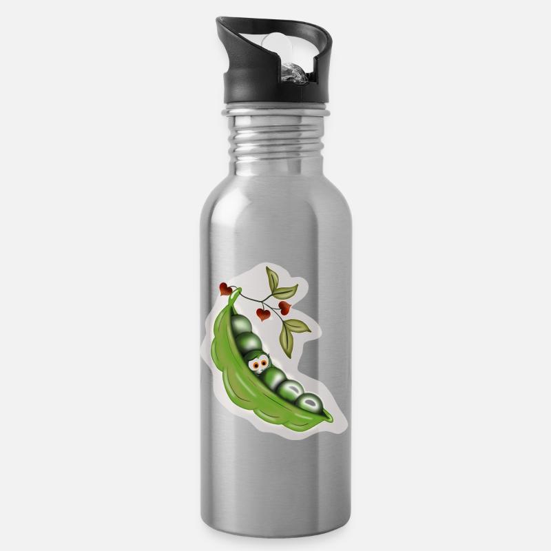 Erbsen - Trinkflasche mit integriertem Trinkhalm - Lightsilver