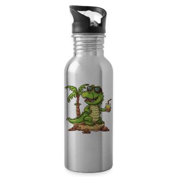 Alligator Summer Beach Vacation - Water bottle with straw - silver - Right