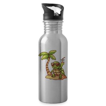 Turtle Summer Beach Vacation - Water bottle with straw - silver - Right