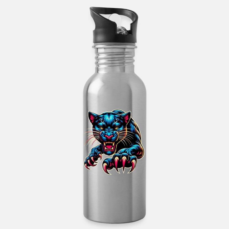 Panther - Trinkflasche mit integriertem Trinkhalm - Lightsilver