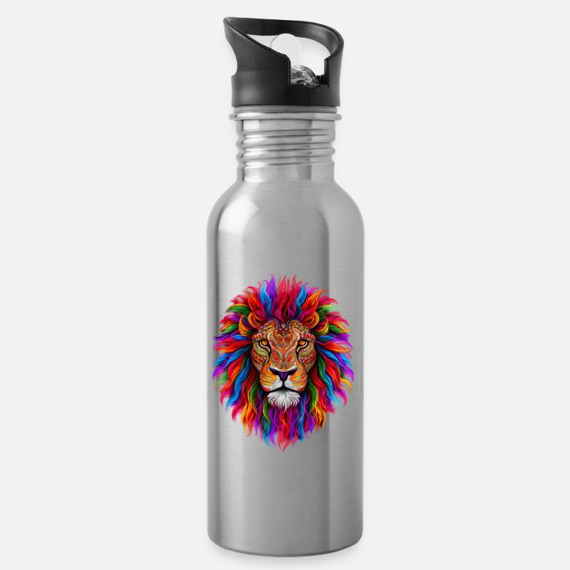 Lion psychédélique - Gourde avec paille intégrée - argent clair
