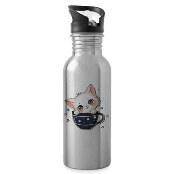 Cat Coffee Coffee Mug Cat Lover Catlady - Water bottle with straw - silver - Right