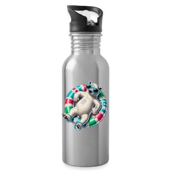 Ein relaxter Eisbär auf einem Schwimmreifen - Trinkflasche mit integriertem Trinkhalm - Lightsilver - Rechts