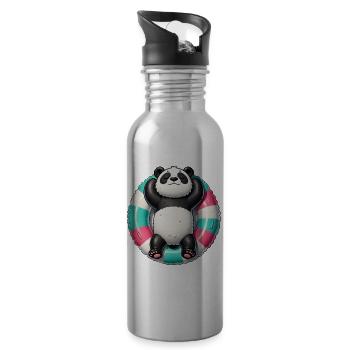 Ein relaxter Panda auf einem Schwimmreifen - Trinkflasche mit integriertem Trinkhalm - Lightsilver - Rechts