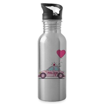Polizeiauto Herz Rosa - Trinkflasche mit integriertem Trinkhalm - Lightsilver - Rechts