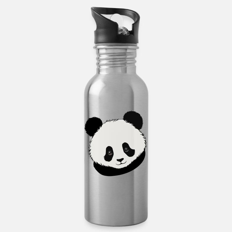 Panda Bär Kinder Panda Kopf - Trinkflasche mit integriertem Trinkhalm - Lightsilver