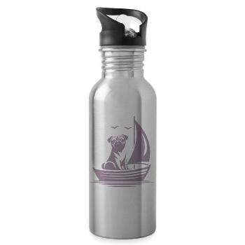 Mops Silhouette Segelboot minimalistisch - Trinkflasche mit integriertem Trinkhalm - Lightsilver - Rechts