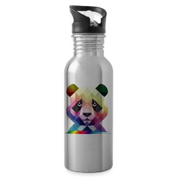 Colorful Rainbow Panda – Colorful Geometry - Water bottle with straw - silver - Right