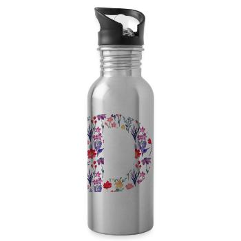 Personalized floral letter d - gift idea - Water bottle with straw - silver - Right