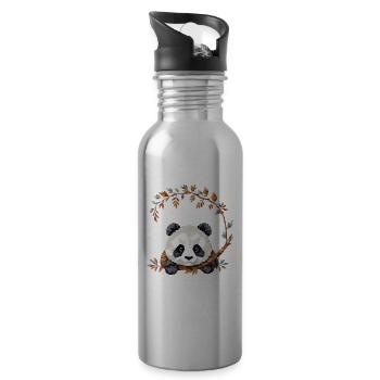 Panda Playful Adorable Fun Animal Colorful - Water bottle with straw - silver - Right