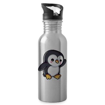 Mignon pingouin de dessin animé ondulant - Gourde avec paille intégrée - argent clair - Droite