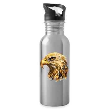 Tête d’aigle Or Oiseau de proie Oiseau Nature animale - Gourde avec paille intégrée - argent clair - Droite