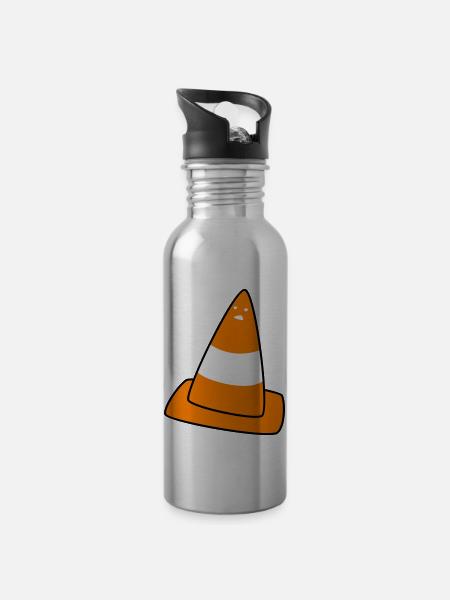 traffic cone with face - Water bottle with straw - silver